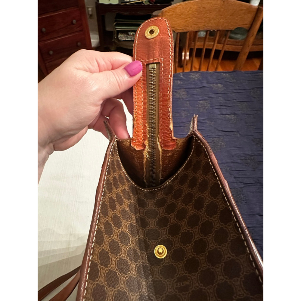 Celine Brown Macadam Monogram Orange Stripe Tote Bag - Picture 7 of 16